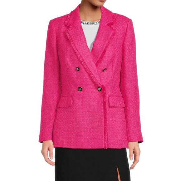 Karl Lagerfeld Paris Pink Tweed Double Breasted Blazer Size 6 - Picture 1 of 7